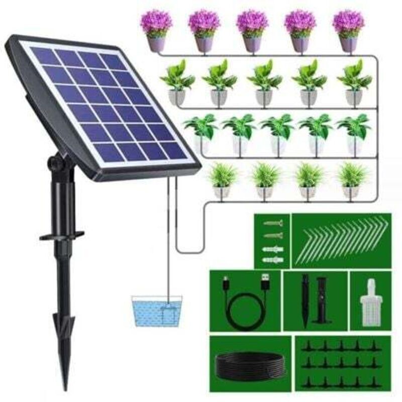 Automatic solar watering system, drip irrigation kit, with timer for balconies, terraces, gardens...