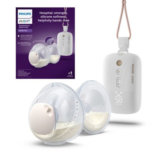 Avent Philips Hands-Free Double Electric Breast Pump With Rechargeable Motor Unit Carrying Cord Scf532/11