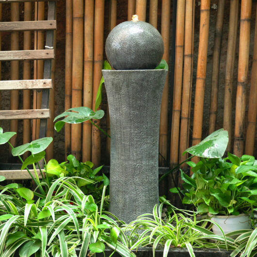 Dark Grey Sphere Electric Fountain Water Feature with LED Light