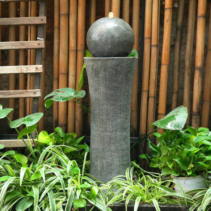 Dark Grey Sphere Electric Fountain Water Feature with LED Light