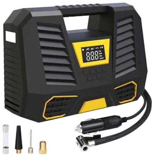 Portable Air Compressor, 150 PSI Car Tire Inflator, 3x2000mAh Mini 12V Tire Compressor, Tire Pump with Digital LCD Screen and LED Light, Electric