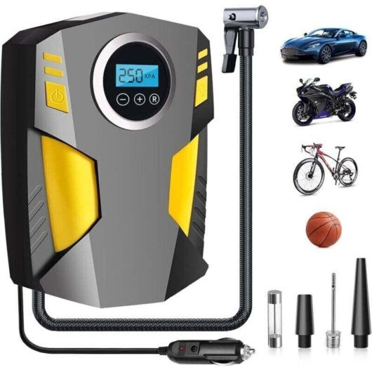 Portable Digital Car Tire Inflator, 12V Fast Electric Air Pump, Car Tire Inflator with Digital Display and LED Light, for Car, Bicycle, Motorcycle,