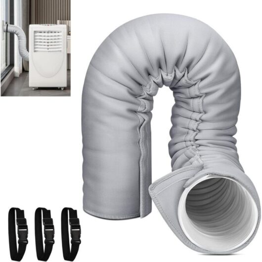 Portable insulation sleeve for portable air conditioners, fits 5-inch and 6-inch diameter exhaust hoses, easy installation with 3 adjustable buckle