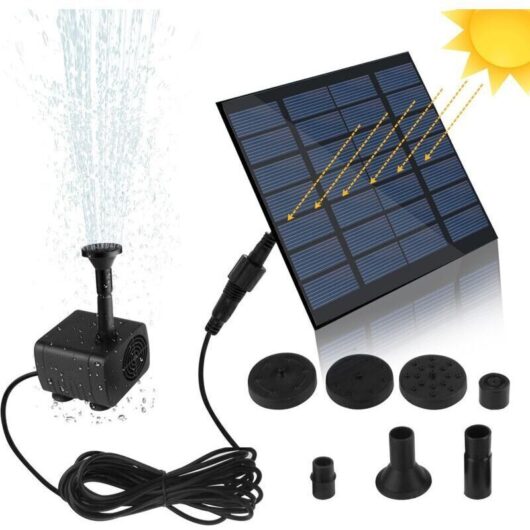 Solar fountain pump, water pump with 1.2W monocrystalline solar panel for garden pond, fish pond, small pond, Black.
