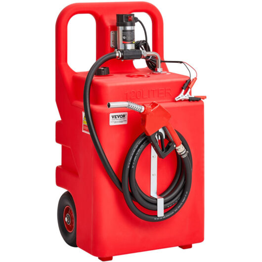 VEVOR Diesel Transfer Tank, 32 Gallon, Portable Kerosene Tank with 12V DC 10GPM Electric Transfer Pump, 13 ft Delivery Hose & Self-sealing Nozzle,