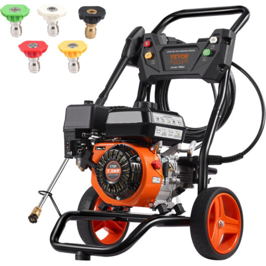 VEVOR Gas Pressure Washer, 3400 PSI 2.6 GPM, Gas Powered Pressure Washer 10L/min with Aluminum Pump, Spray Gun and Extension Wand, 5 Nozzle Set, for